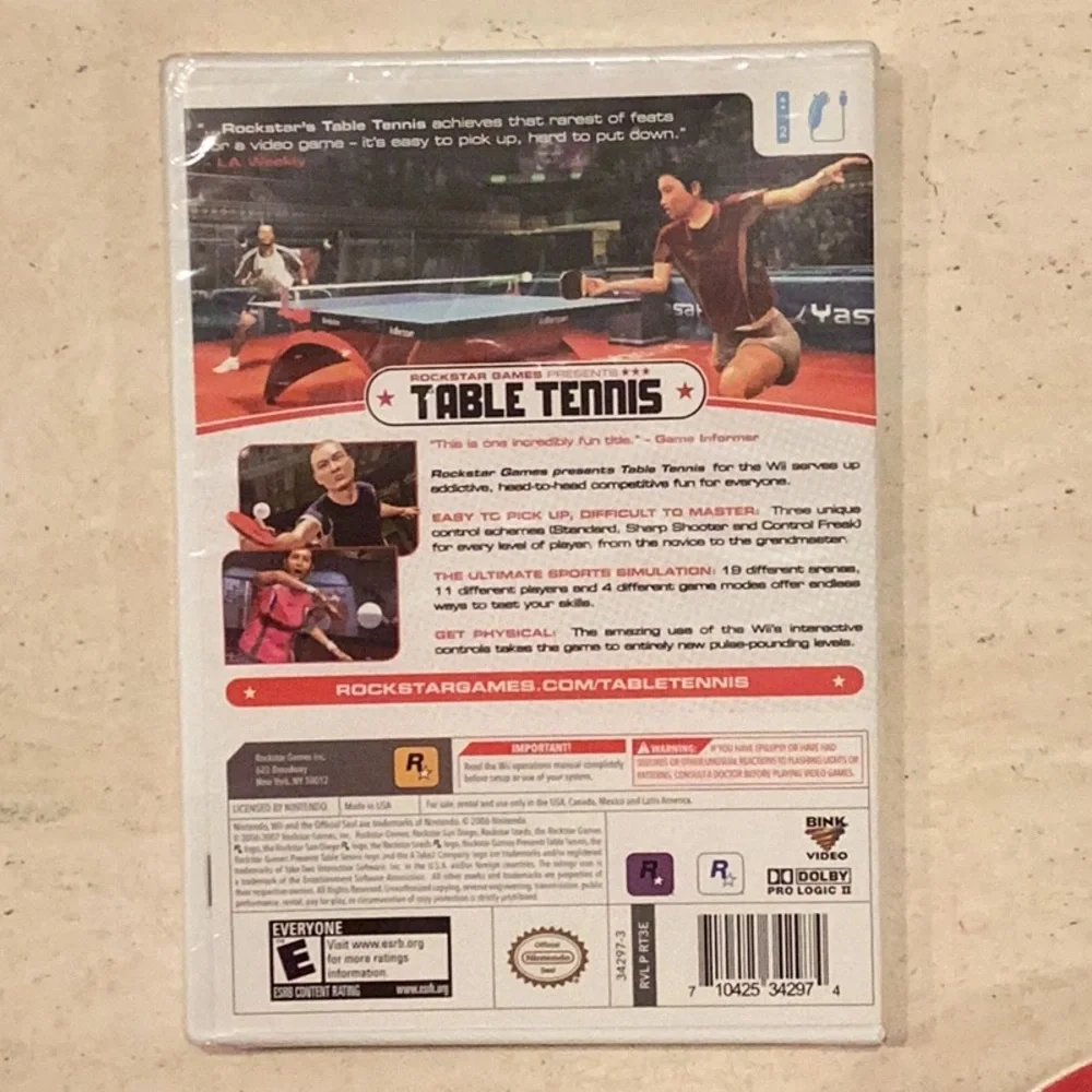 Table Tennis Nintendo Wii Game New & 2 Ping Pong Paddles Rockstar